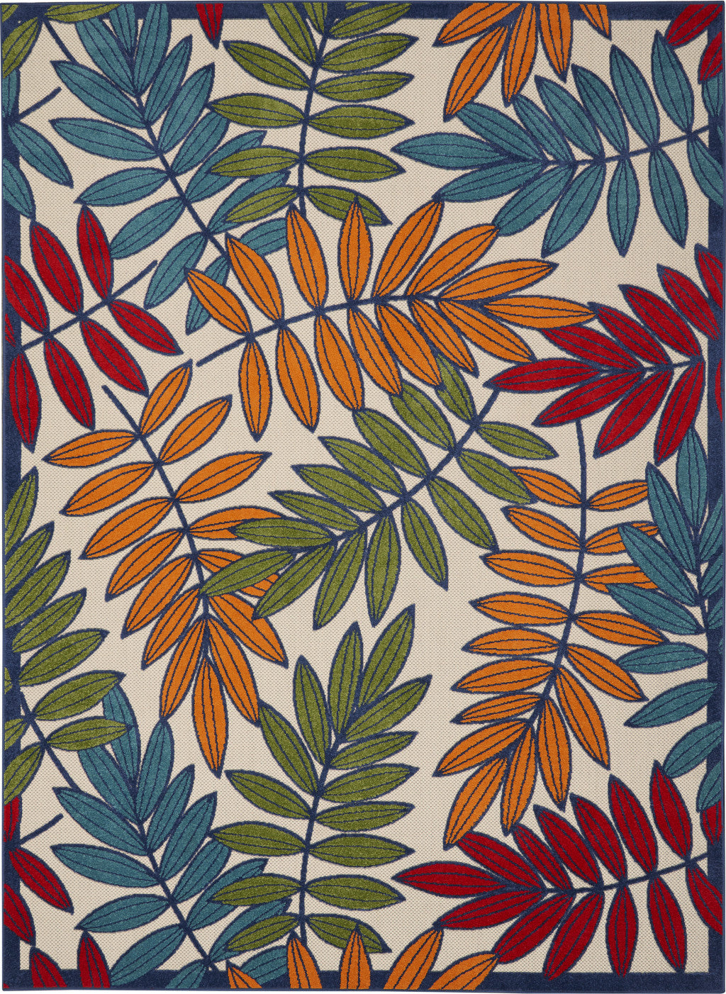 6' X 9' Ivory And Blue Floral Indoor Outdoor Area Rug-Outdoor Rugs-DECOROLALA