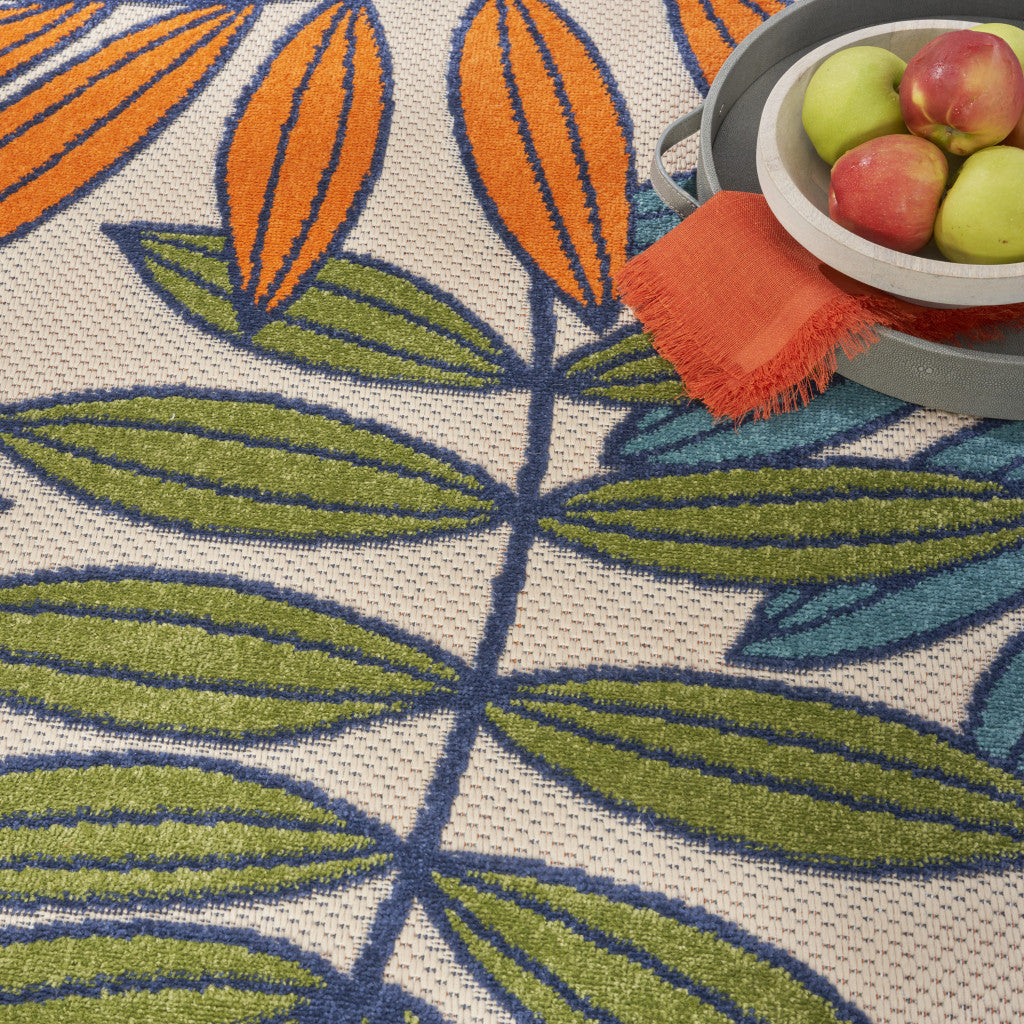 6' X 9' Ivory And Blue Floral Indoor Outdoor Area Rug-Outdoor Rugs-DECOROLALA