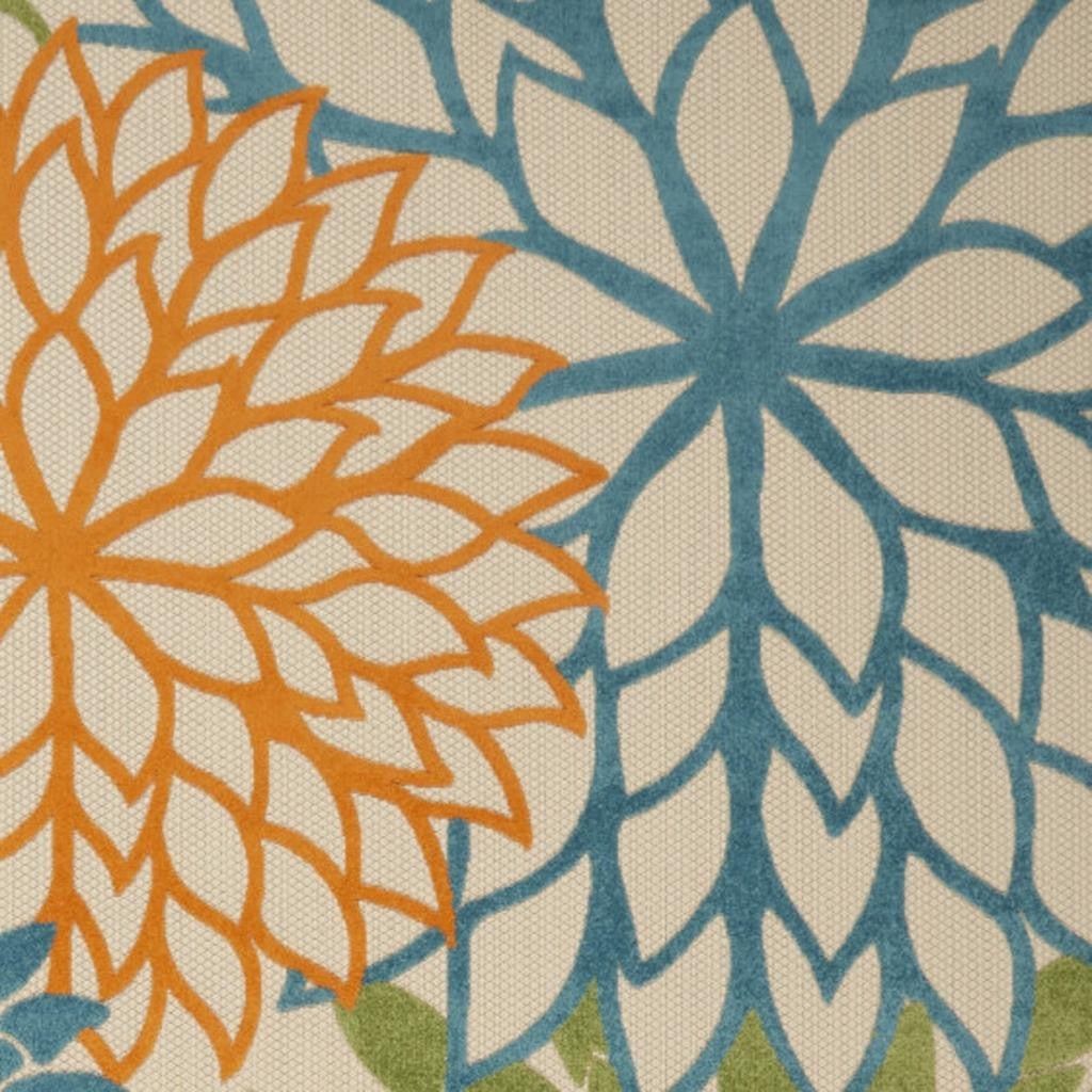 6' X 9' Ivory And Blue Floral Indoor Outdoor Area Rug-Outdoor Rugs-DECOROLALA