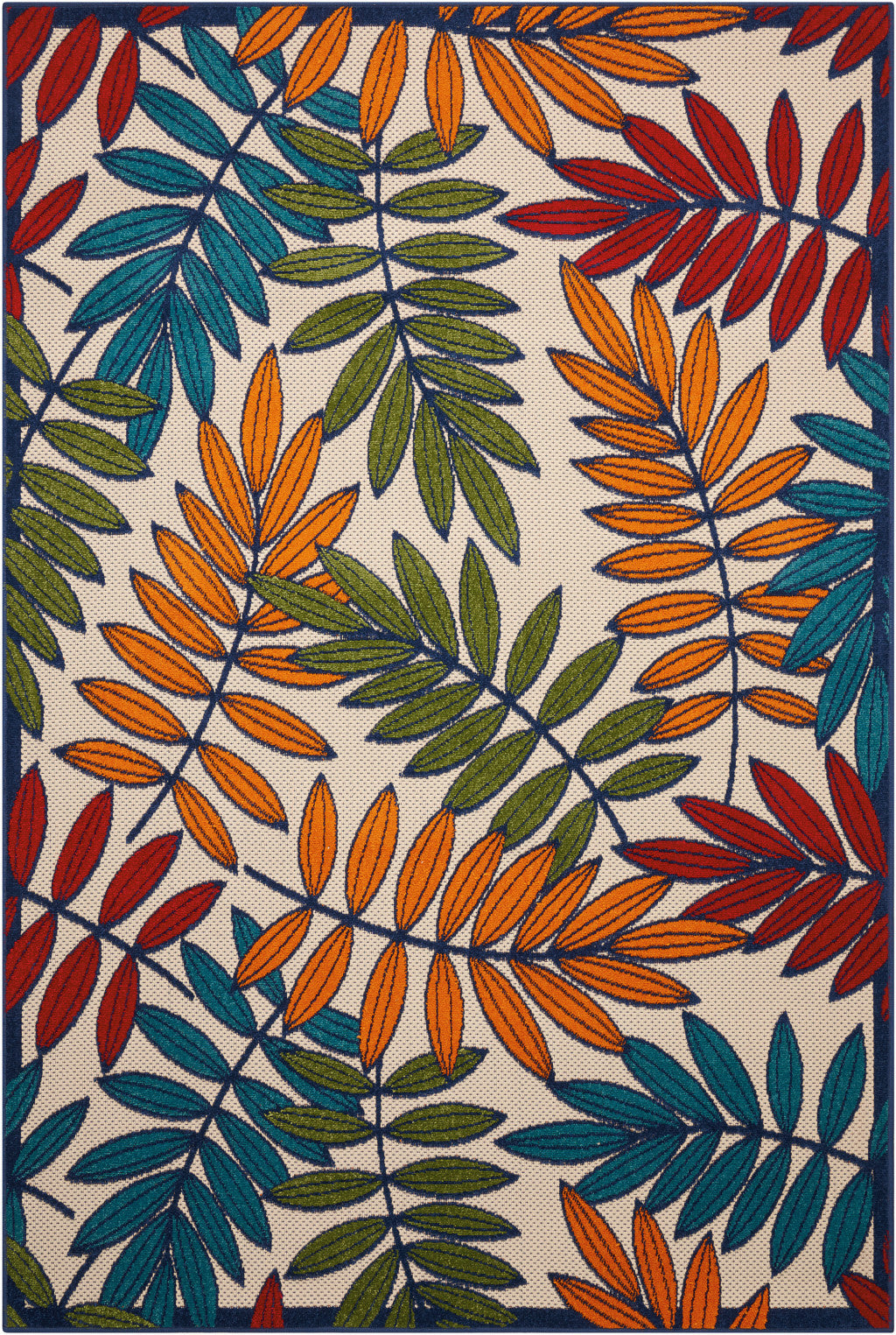 6' X 9' Ivory And Blue Floral Indoor Outdoor Area Rug-Outdoor Rugs-DECOROLALA