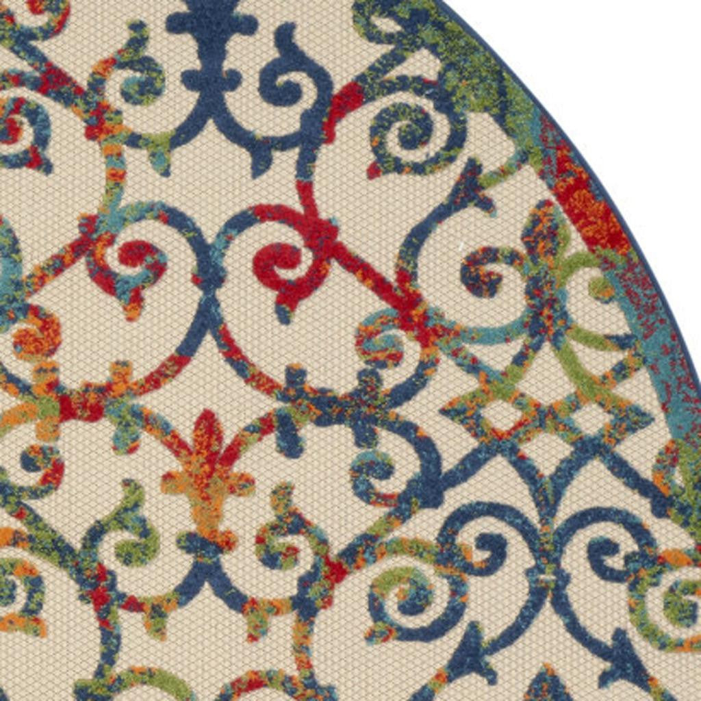 6' X 9' Ivory And Blue Indoor Outdoor Area Rug-Outdoor Rugs-DECOROLALA