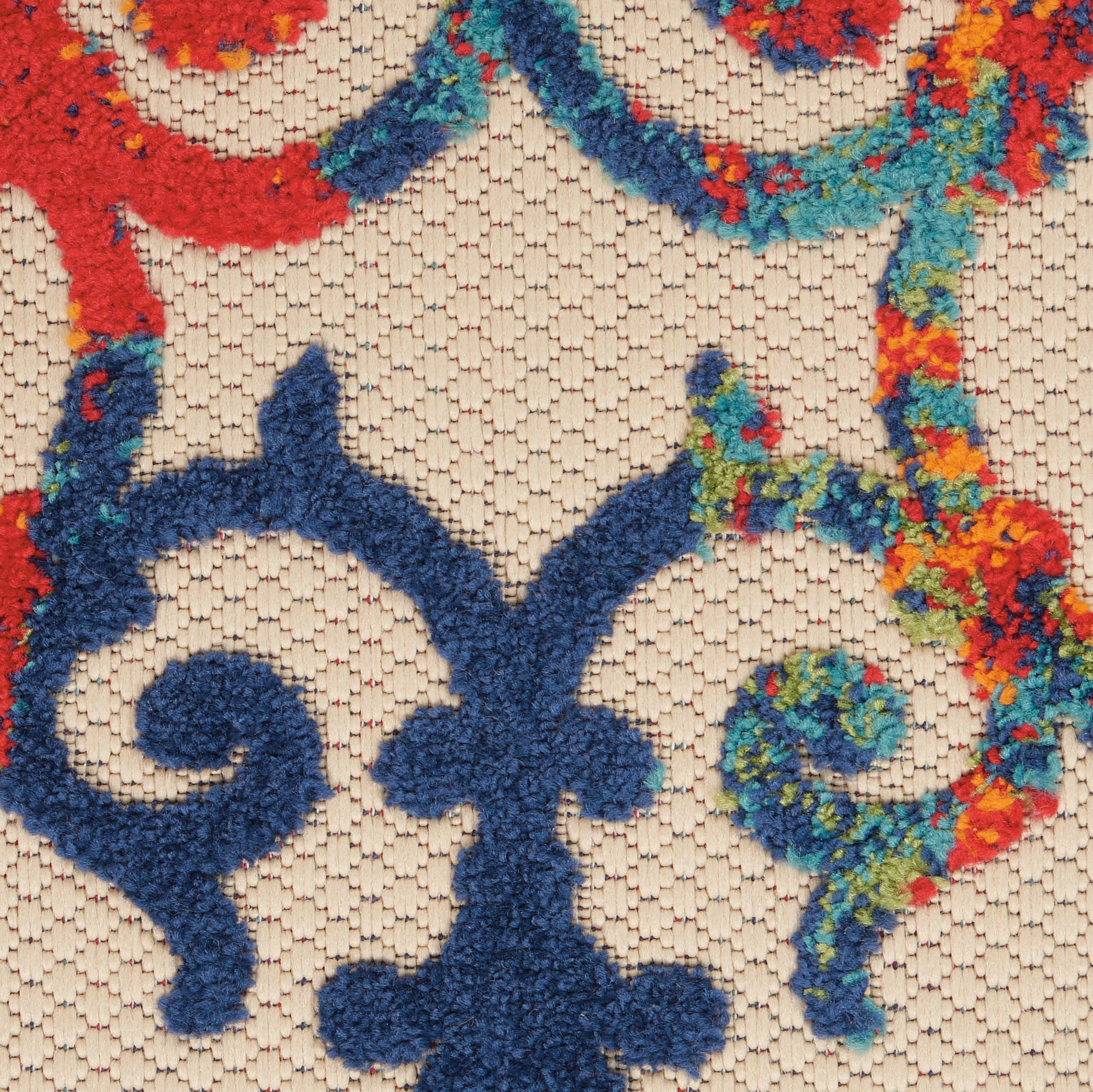 6' X 9' Ivory And Blue Indoor Outdoor Area Rug-Outdoor Rugs-DECOROLALA