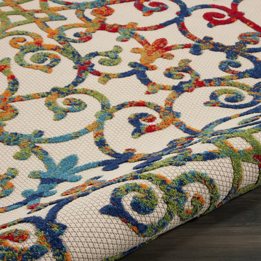 6' X 9' Ivory And Blue Indoor Outdoor Area Rug-Outdoor Rugs-DECOROLALA