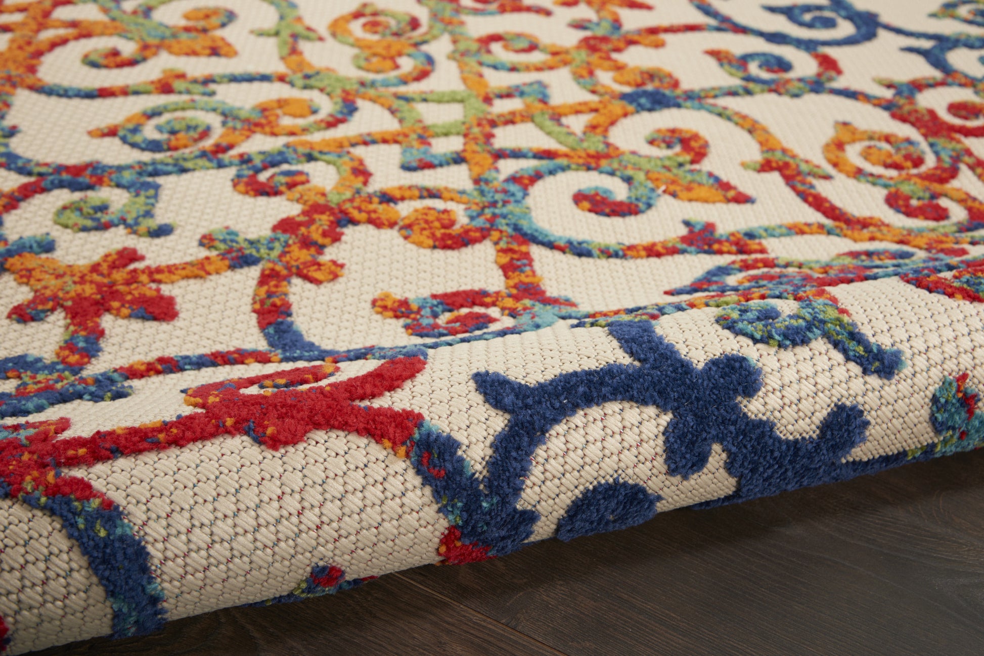 6' X 9' Ivory And Blue Indoor Outdoor Area Rug-Outdoor Rugs-DECOROLALA