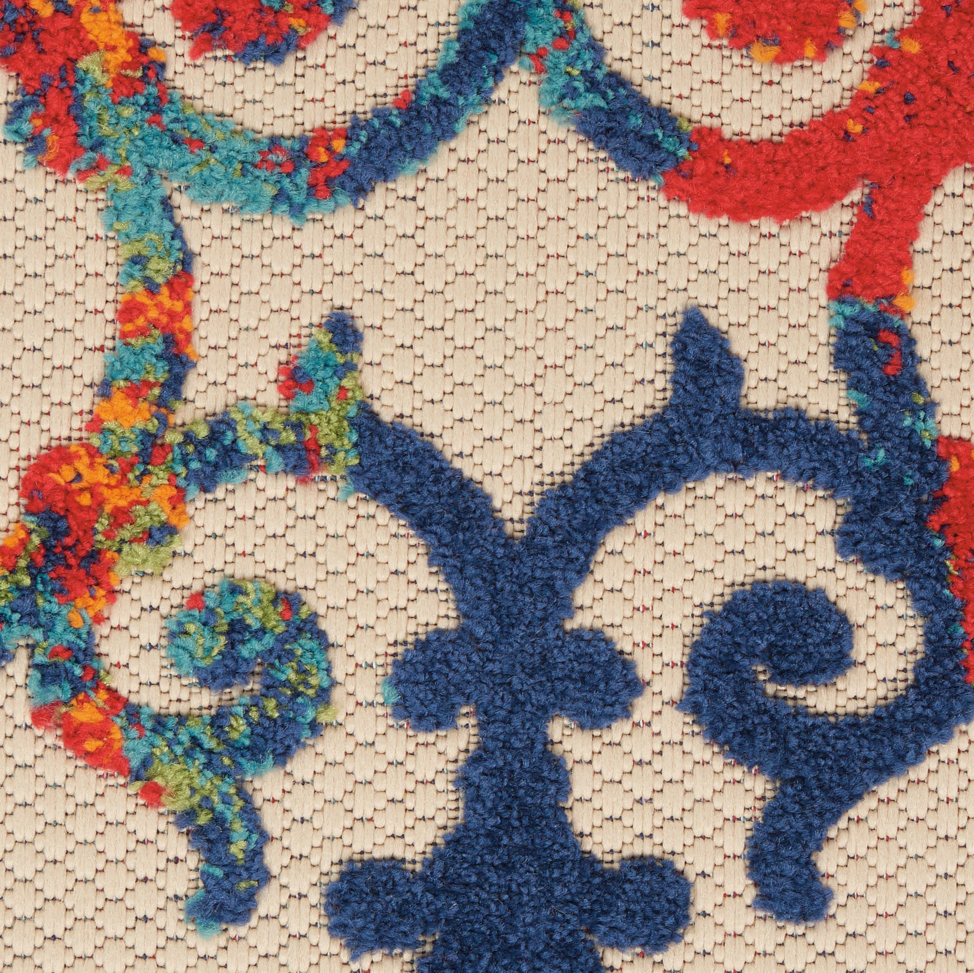 6' X 9' Ivory And Blue Indoor Outdoor Area Rug-Outdoor Rugs-DECOROLALA