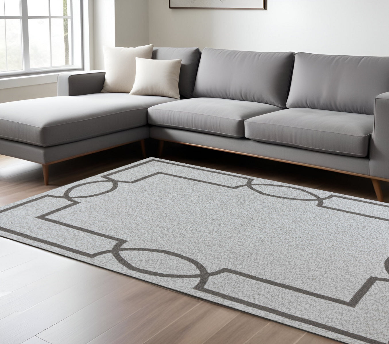 6' X 9' Ivory And Gray Geometric Hand Hooked Area Rug-Area Rugs-DECOROLALA