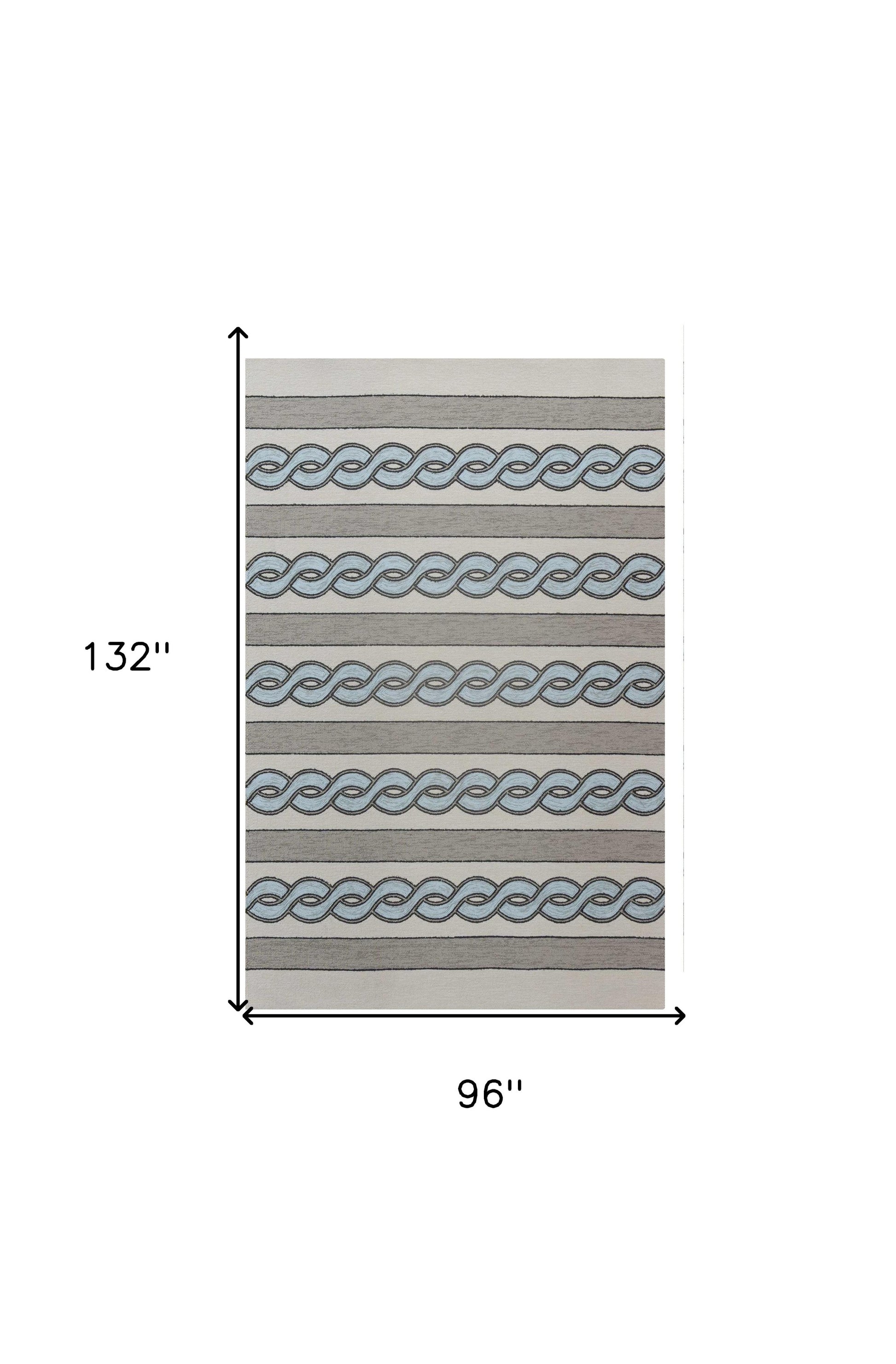 6' X 9' Ivory Light Blue And Gray Geometric Hand Hooked Area Rug-Area Rugs-DECOROLALA