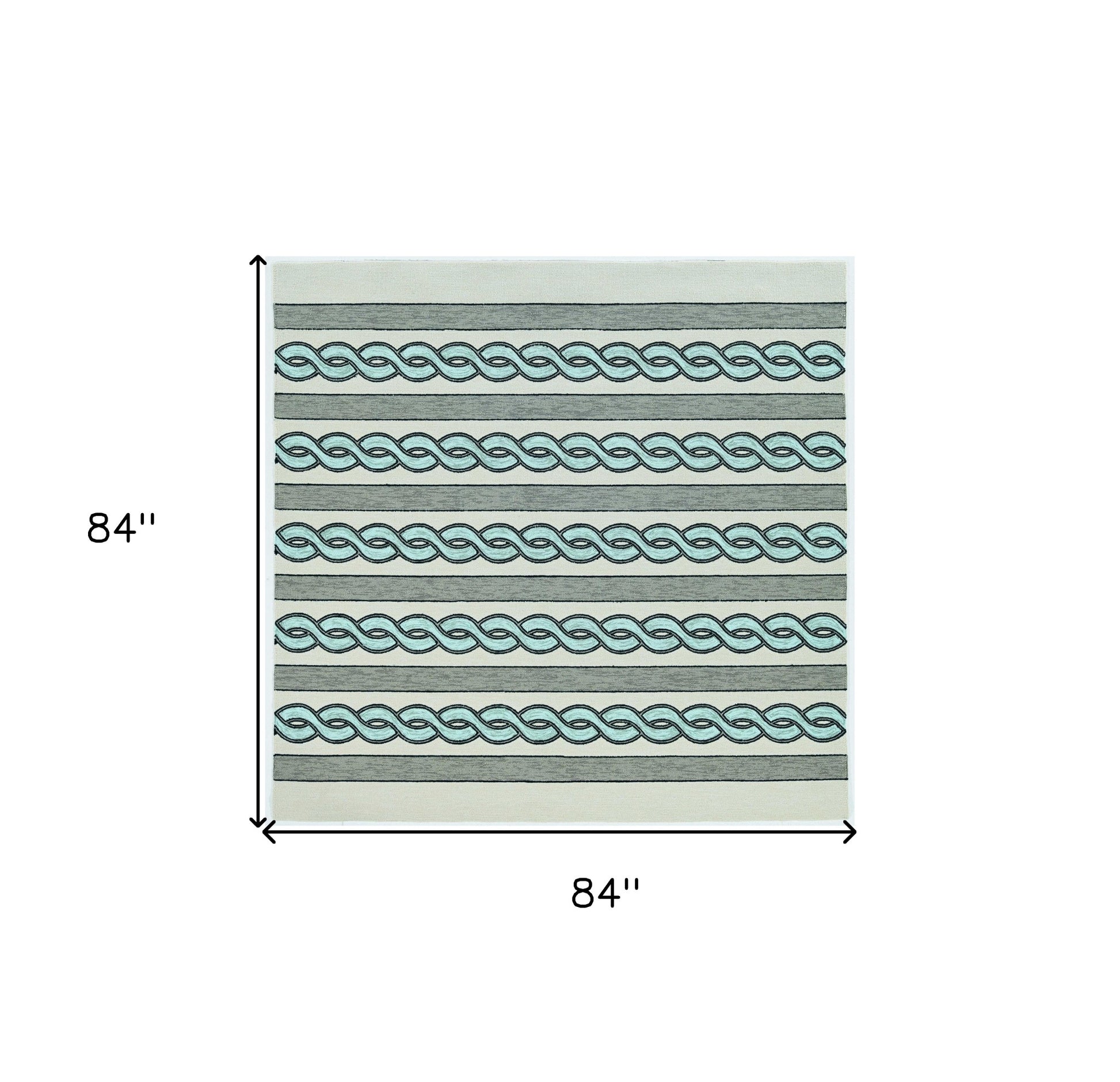 6' X 9' Ivory Light Blue And Gray Geometric Hand Hooked Area Rug-Area Rugs-DECOROLALA