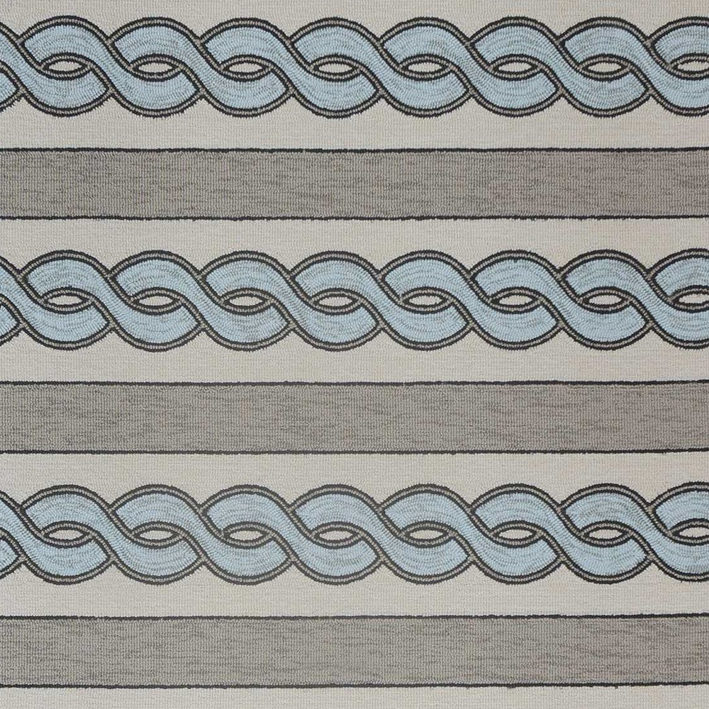 6' X 9' Ivory Light Blue And Gray Geometric Hand Hooked Area Rug-Area Rugs-DECOROLALA