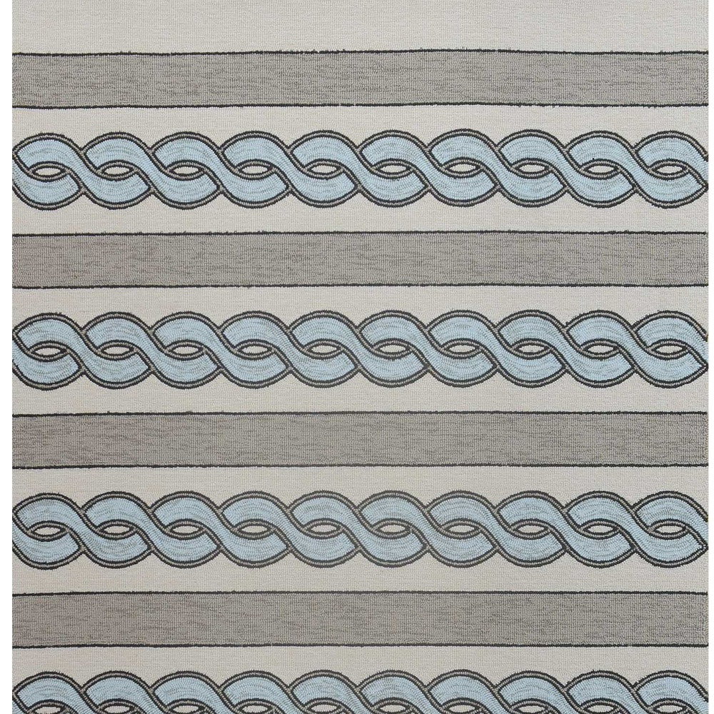 6' X 9' Ivory Light Blue And Gray Geometric Hand Hooked Area Rug-Area Rugs-DECOROLALA