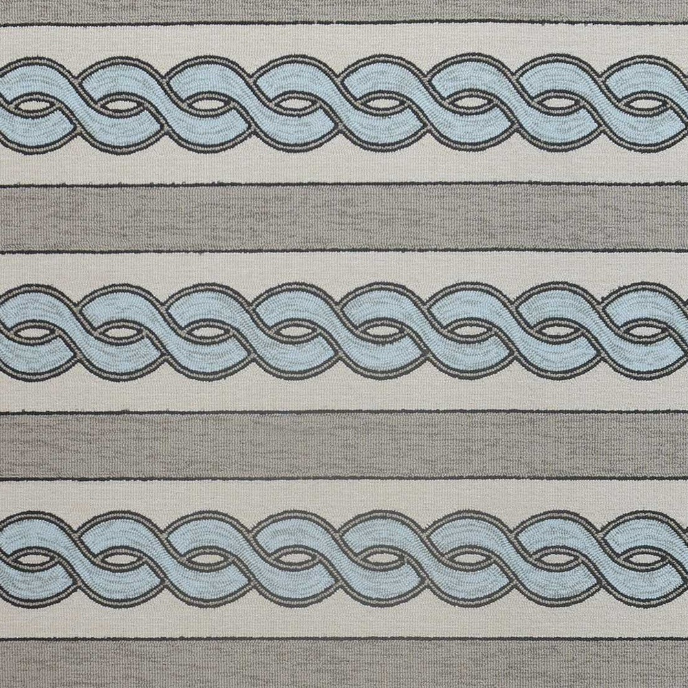 6' X 9' Ivory Light Blue And Gray Geometric Hand Hooked Area Rug-Area Rugs-DECOROLALA