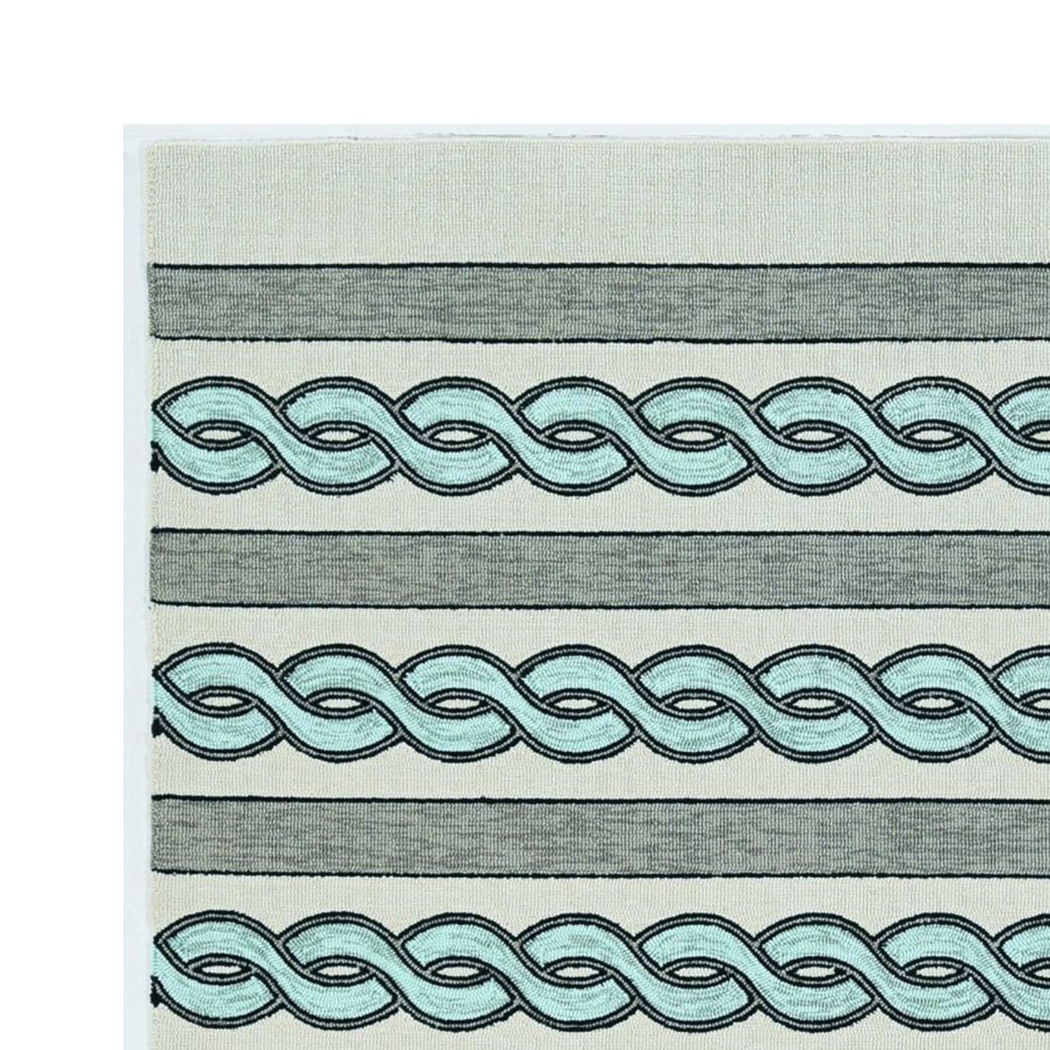6' X 9' Ivory Light Blue And Gray Geometric Hand Hooked Area Rug-Area Rugs-DECOROLALA