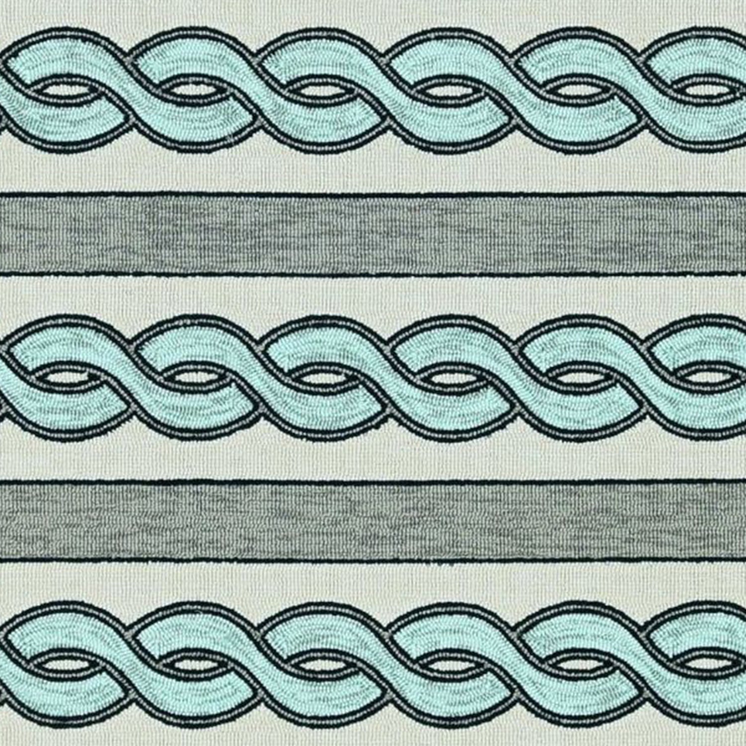 6' X 9' Ivory Light Blue And Gray Geometric Hand Hooked Area Rug-Area Rugs-DECOROLALA