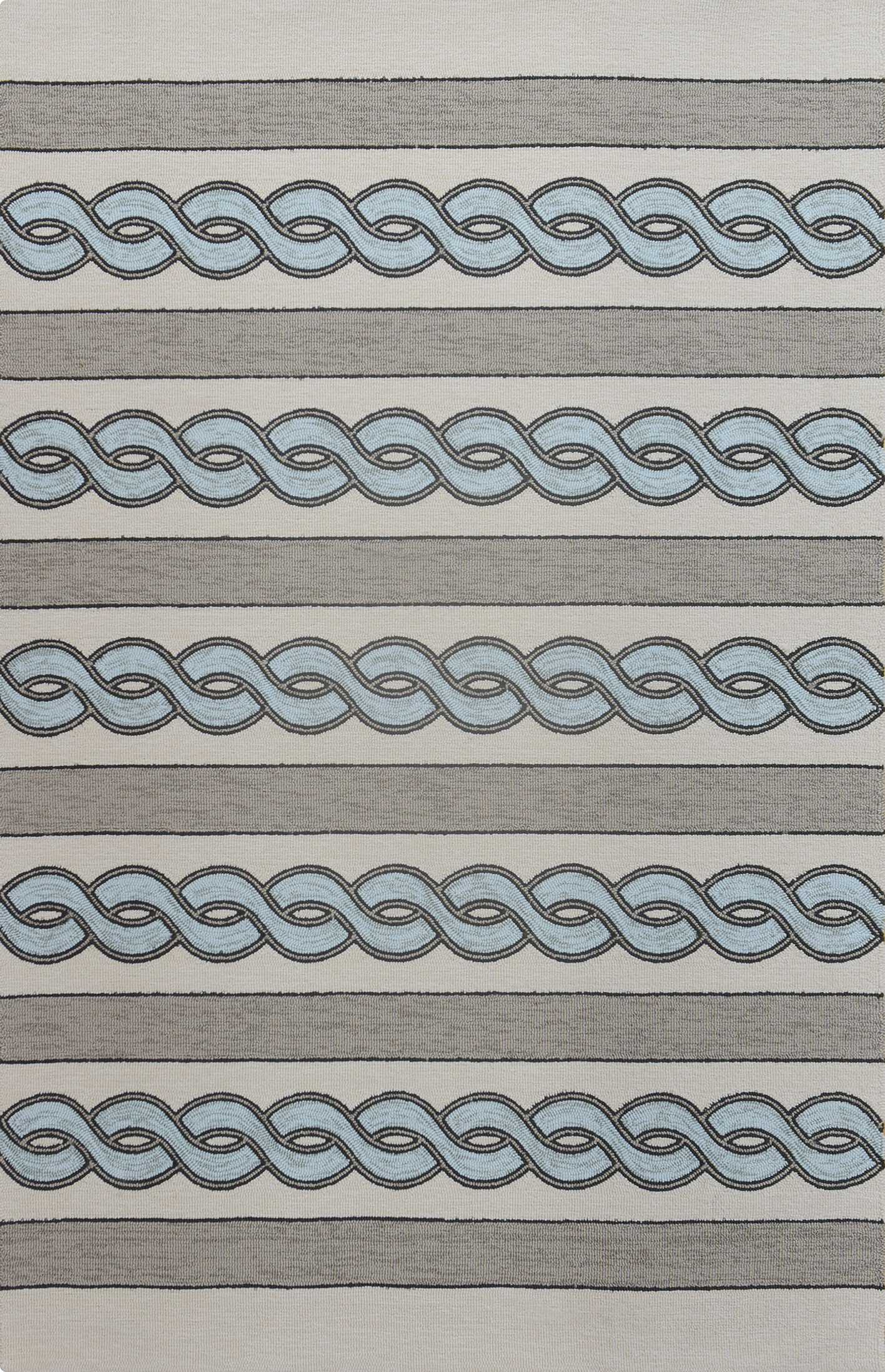 6' X 9' Ivory Light Blue And Gray Geometric Hand Hooked Area Rug-Area Rugs-DECOROLALA