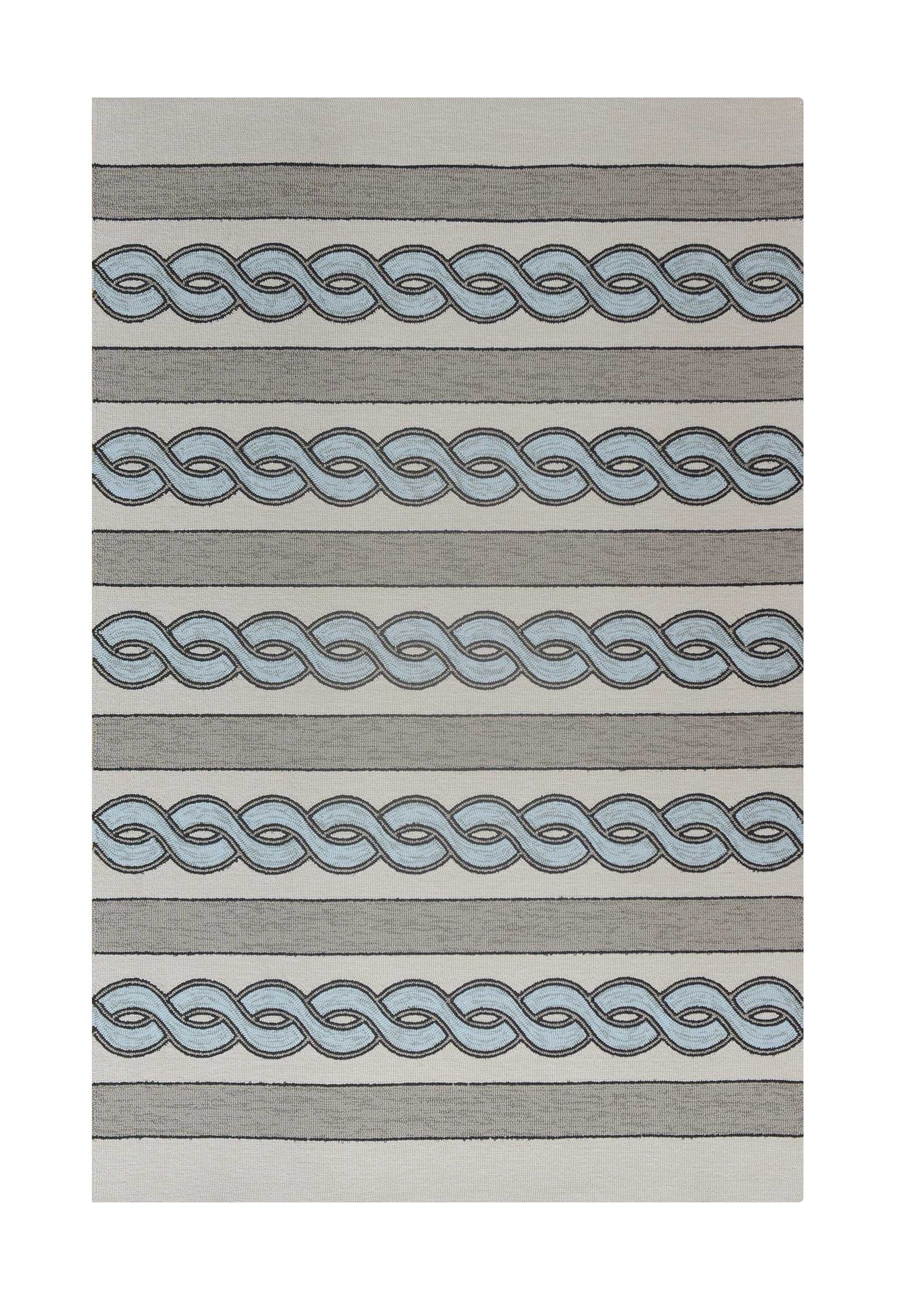 6' X 9' Ivory Light Blue And Gray Geometric Hand Hooked Area Rug-Area Rugs-DECOROLALA