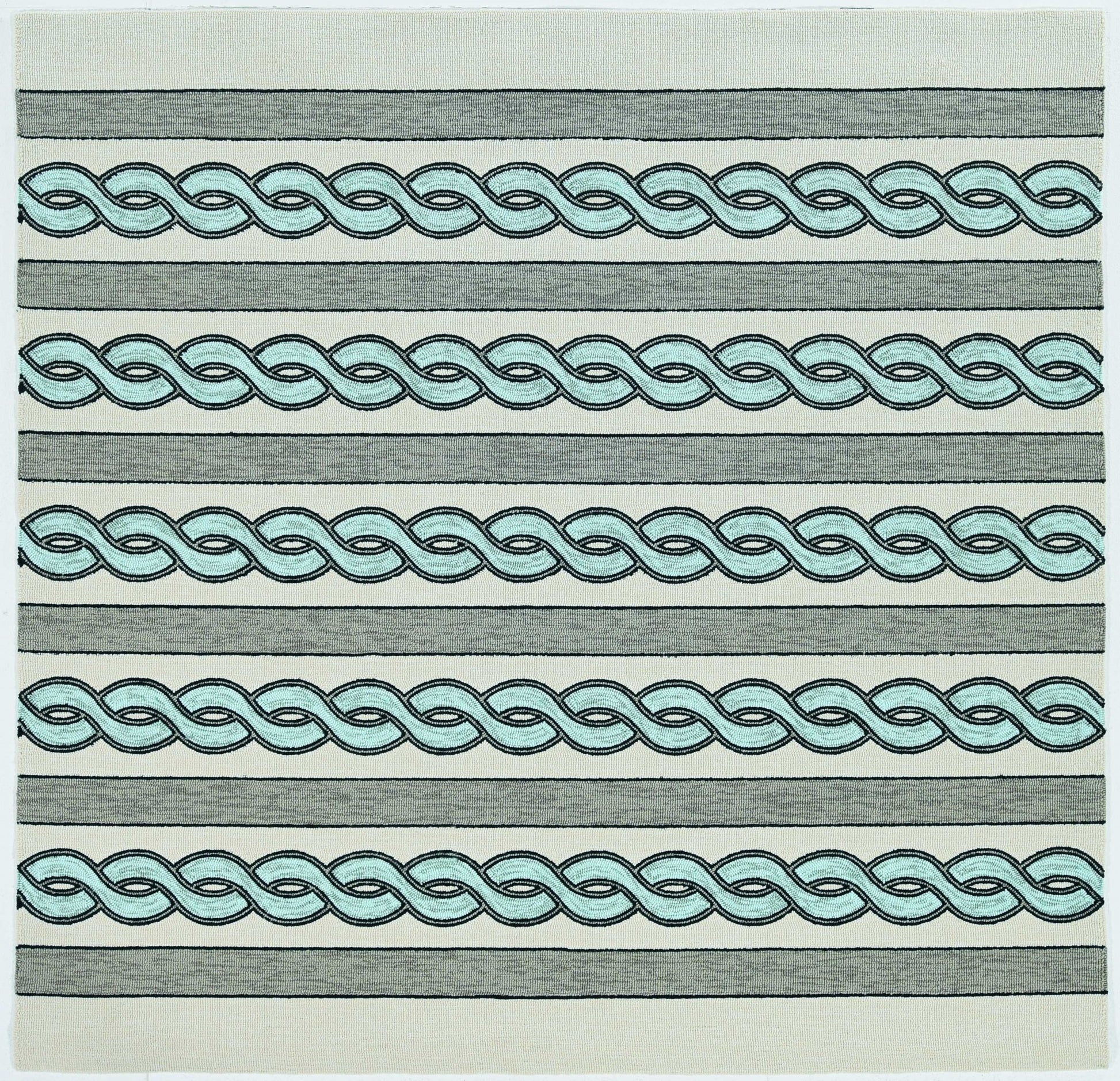 6' X 9' Ivory Light Blue And Gray Geometric Hand Hooked Area Rug-Area Rugs-DECOROLALA