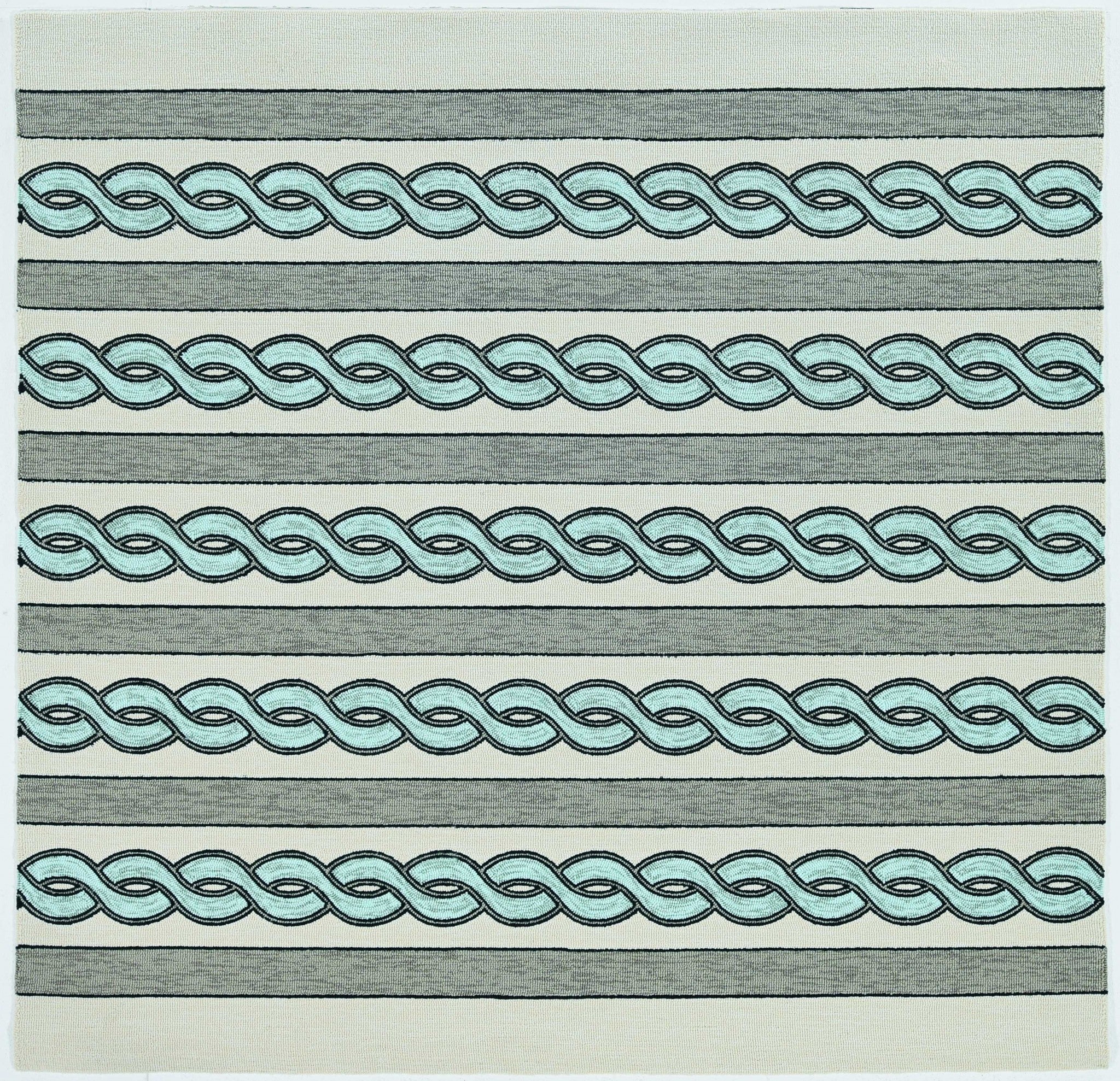 6' X 9' Ivory Light Blue And Gray Geometric Hand Hooked Area Rug-Area Rugs-DECOROLALA