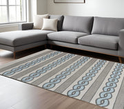 6' X 9' Ivory Light Blue And Gray Geometric Hand Hooked Area Rug-Area Rugs-DECOROLALA