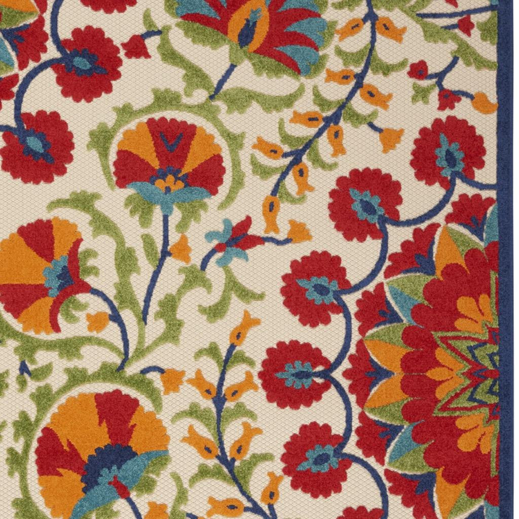 6' X 9' Red And Ivory Floral Indoor Outdoor Area Rug-Outdoor Rugs-DECOROLALA