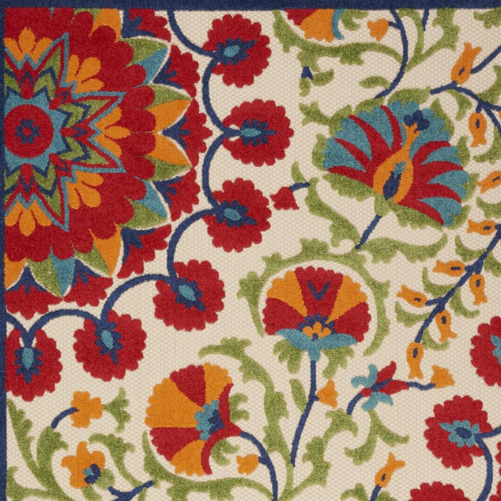 6' X 9' Red And Ivory Floral Indoor Outdoor Area Rug-Outdoor Rugs-DECOROLALA