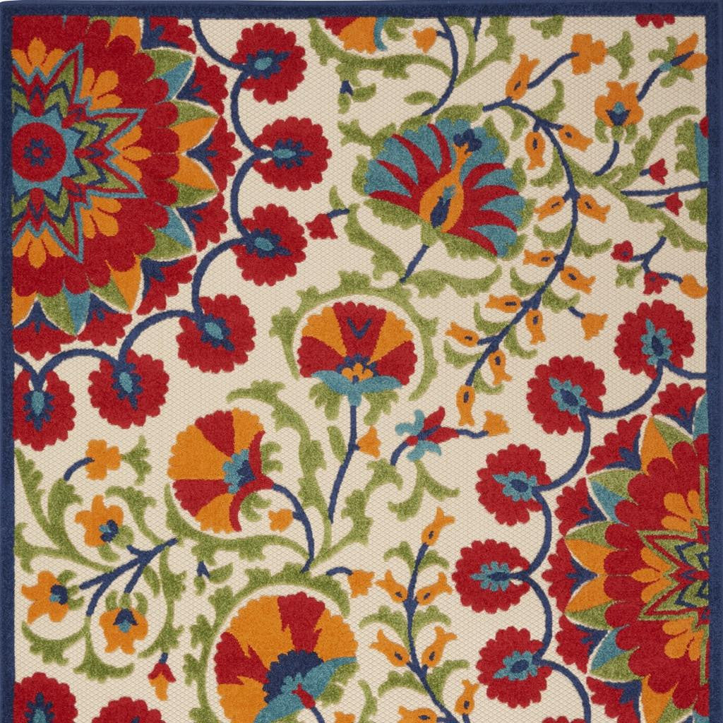 6' X 9' Red And Ivory Floral Indoor Outdoor Area Rug-Outdoor Rugs-DECOROLALA