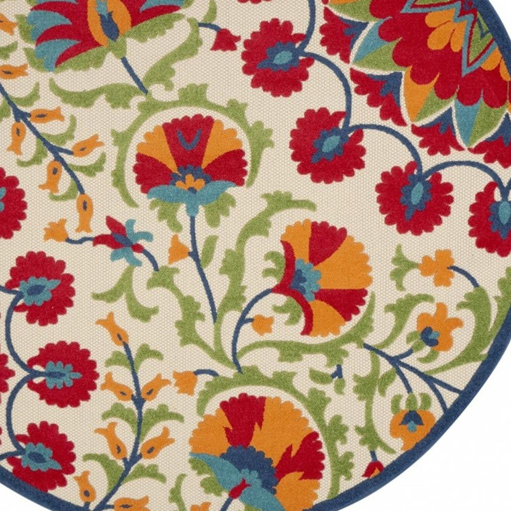 6' X 9' Red And Ivory Floral Indoor Outdoor Area Rug-Outdoor Rugs-DECOROLALA