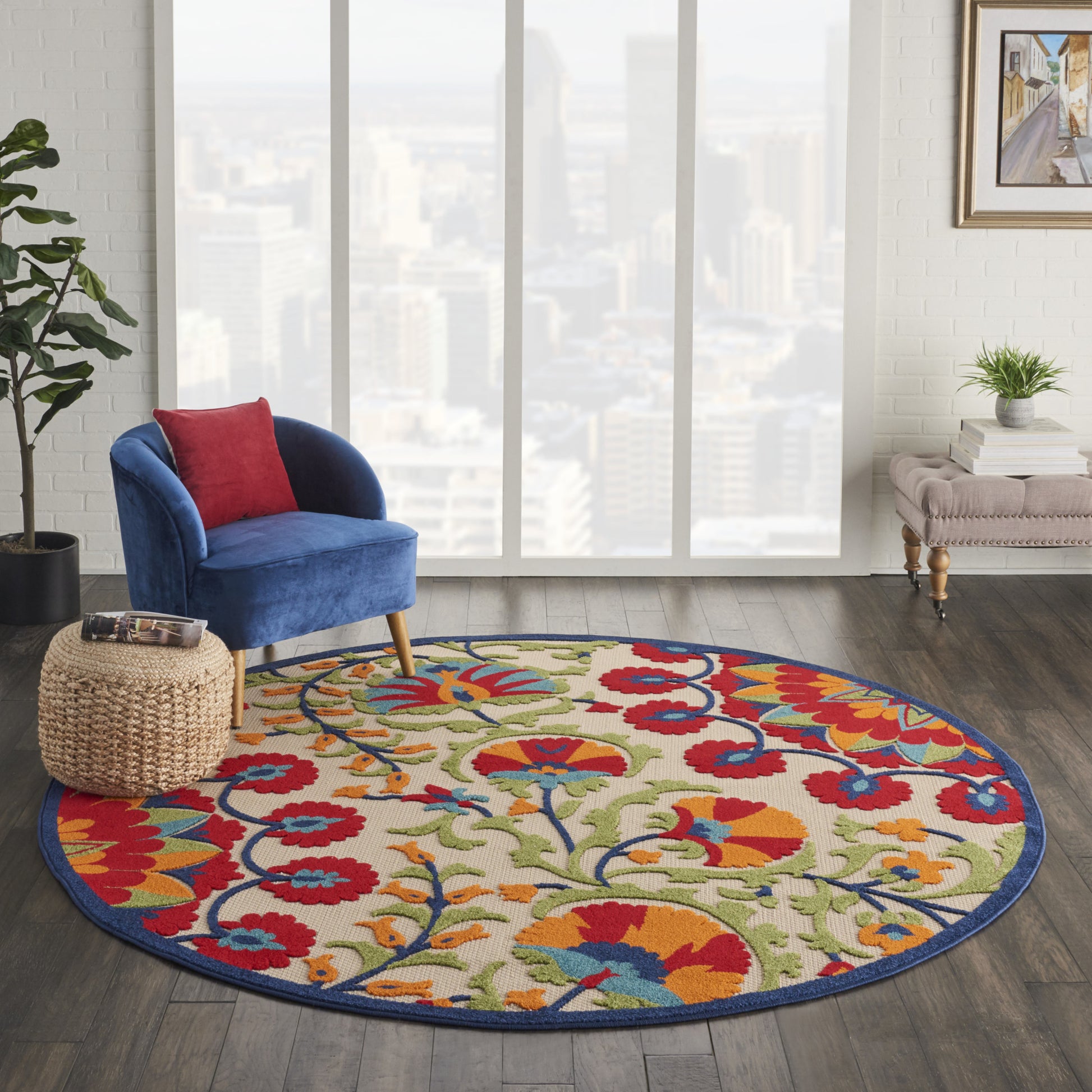 6' X 9' Red And Ivory Floral Indoor Outdoor Area Rug-Outdoor Rugs-DECOROLALA