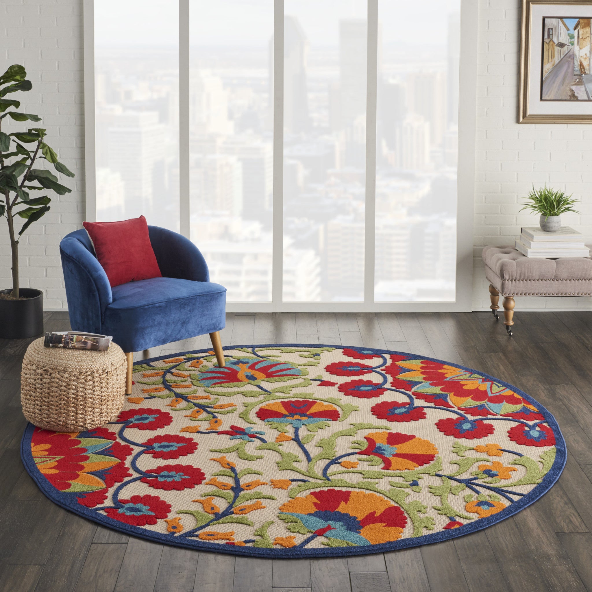 6' X 9' Red And Ivory Floral Indoor Outdoor Area Rug-Outdoor Rugs-DECOROLALA