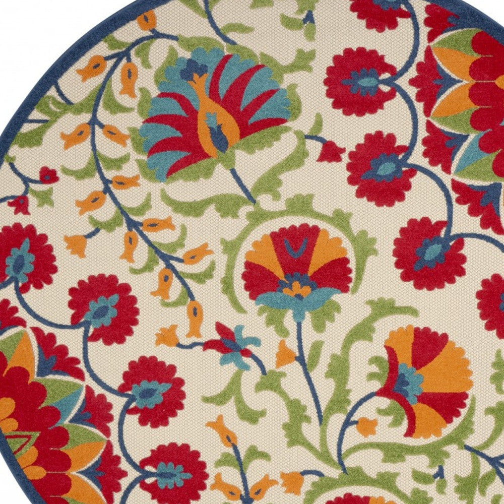 6' X 9' Red And Ivory Floral Indoor Outdoor Area Rug-Outdoor Rugs-DECOROLALA