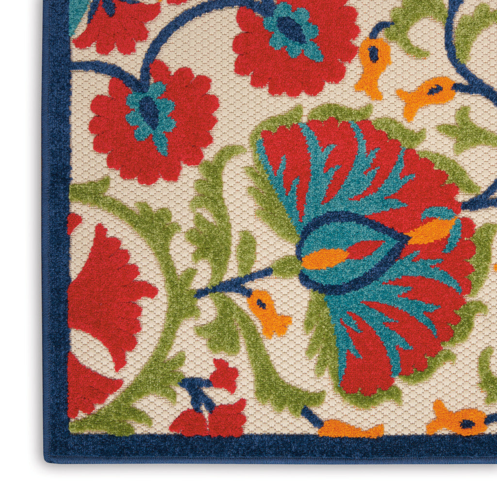 6' X 9' Red And Ivory Floral Indoor Outdoor Area Rug-Outdoor Rugs-DECOROLALA