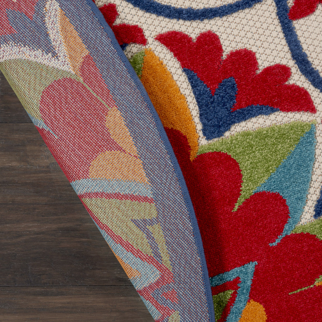 6' X 9' Red And Ivory Floral Indoor Outdoor Area Rug-Outdoor Rugs-DECOROLALA