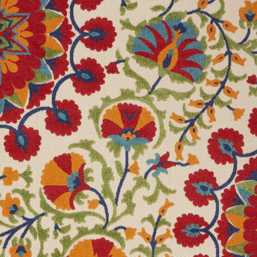 6' X 9' Red And Ivory Floral Indoor Outdoor Area Rug-Outdoor Rugs-DECOROLALA