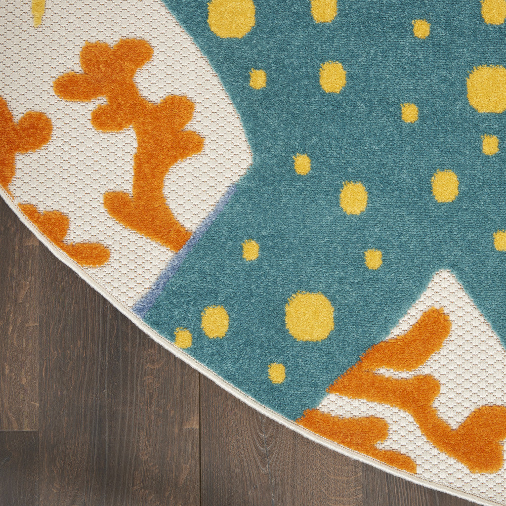 6' X 9' Yellow And Ivory Indoor Outdoor Area Rug-Outdoor Rugs-DECOROLALA