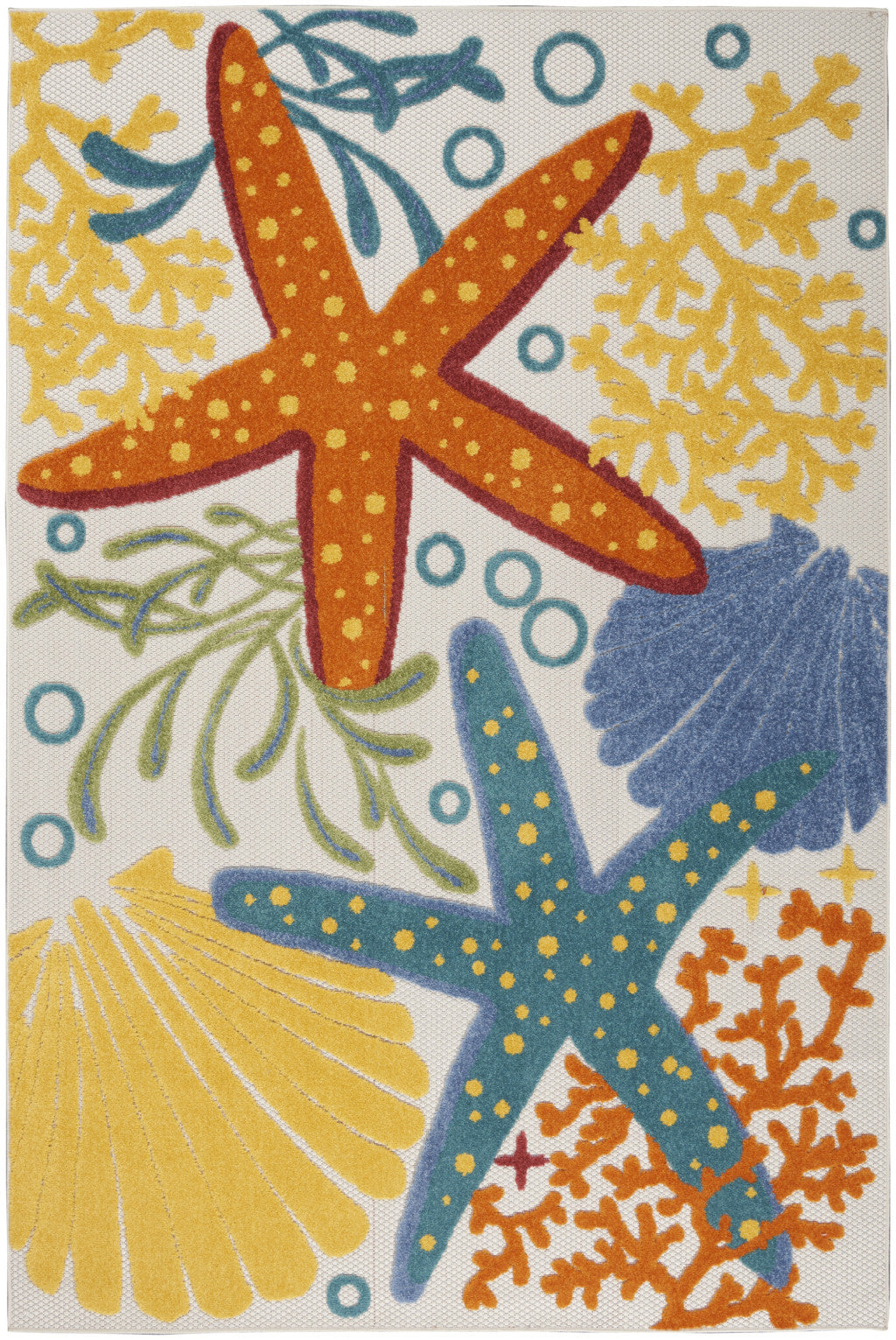 6' X 9' Yellow And Ivory Indoor Outdoor Area Rug-Outdoor Rugs-DECOROLALA