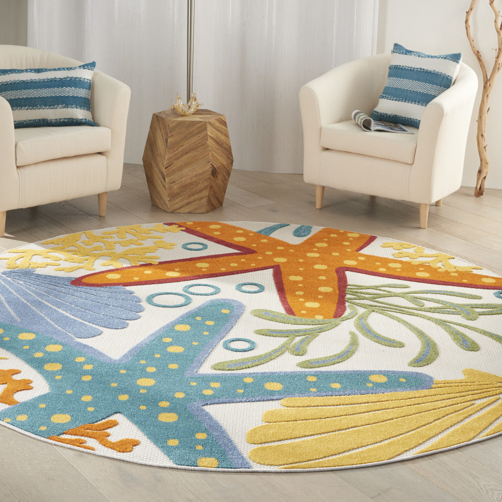 6' X 9' Yellow And Ivory Indoor Outdoor Area Rug-Outdoor Rugs-DECOROLALA