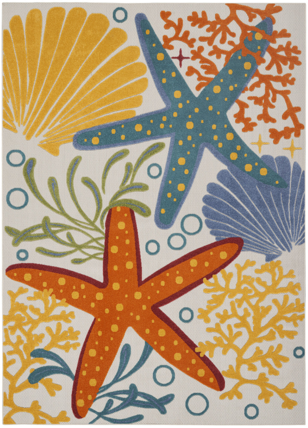 6' X 9' Yellow And Ivory Indoor Outdoor Area Rug-Outdoor Rugs-DECOROLALA