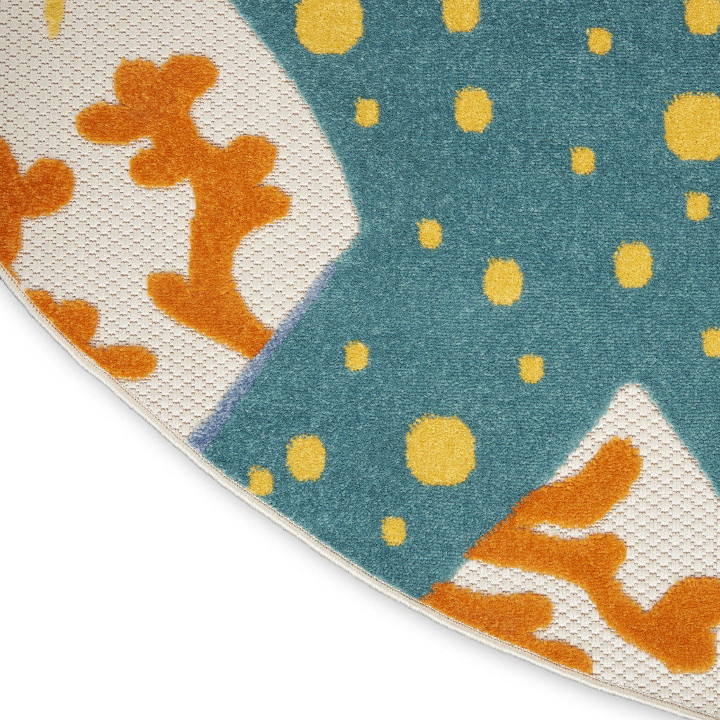 6' X 9' Yellow And Ivory Indoor Outdoor Area Rug-Outdoor Rugs-DECOROLALA