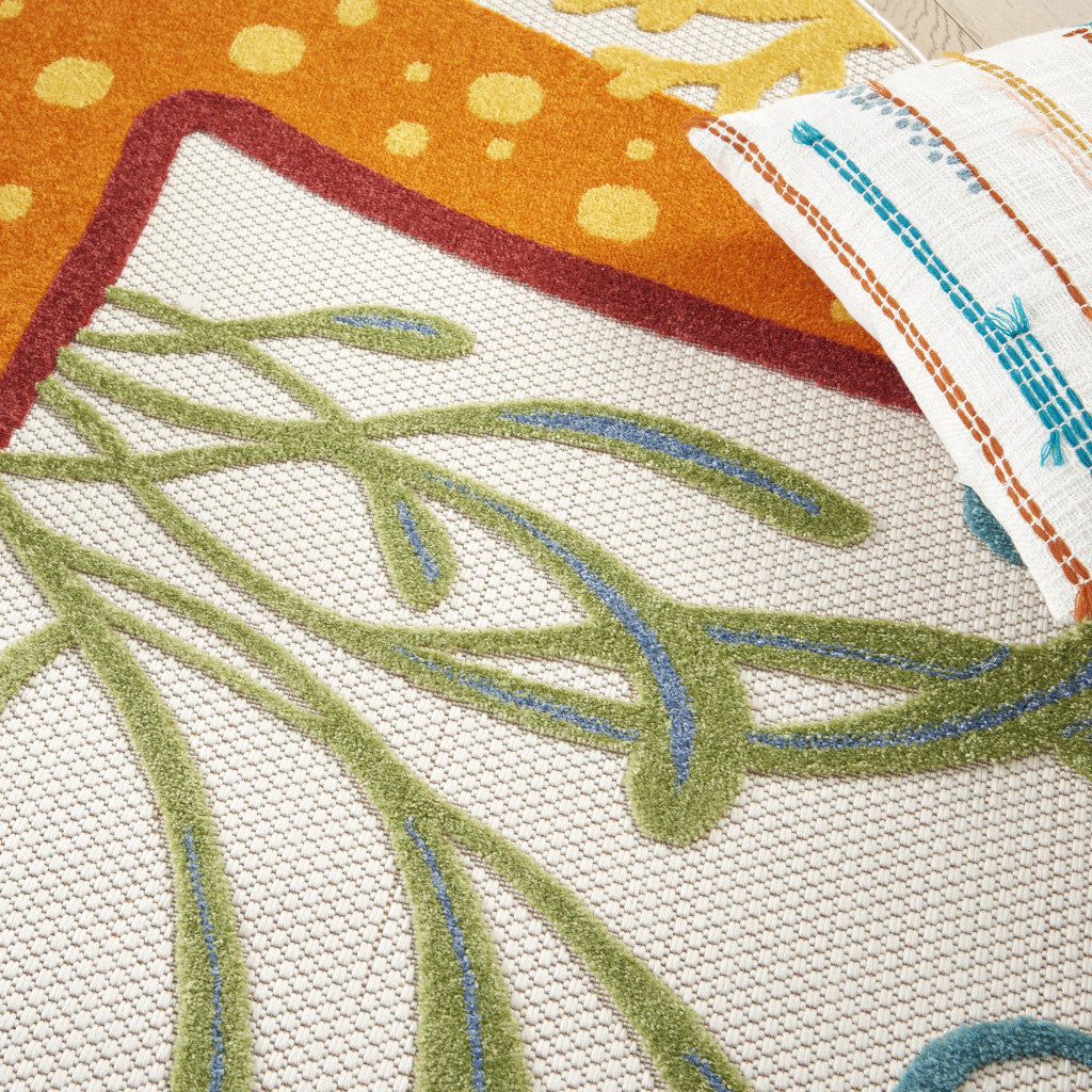 6' X 9' Yellow And Ivory Indoor Outdoor Area Rug-Outdoor Rugs-DECOROLALA