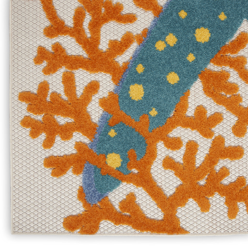 6' X 9' Yellow And Ivory Indoor Outdoor Area Rug-Outdoor Rugs-DECOROLALA