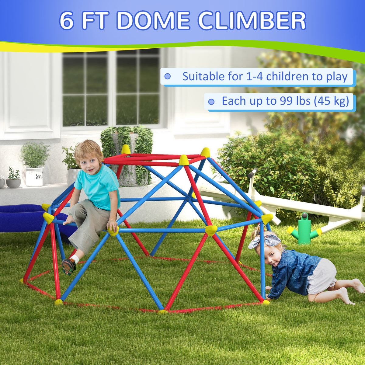 6 FT Climbing Dome Geometric Jungle Gym w/ Rust and UV-Resistant Steel, Up to 396 lbs, for 1-4 Children Aged 3-8 Years-Toys & Games > Kids Outdoor Play > Gym Sets & Swings-DECOROLALA