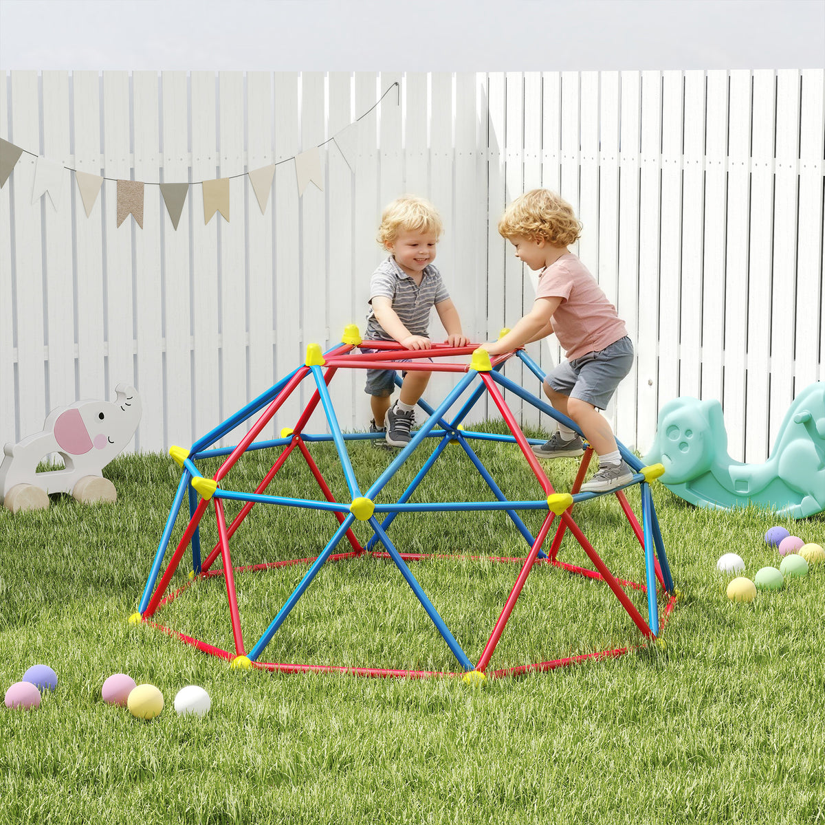 6 FT Climbing Dome Geometric Jungle Gym w/ Rust and UV-Resistant Steel, Up to 396 lbs, for 1-4 Children Aged 3-8 Years-Toys & Games > Kids Outdoor Play > Gym Sets & Swings-DECOROLALA