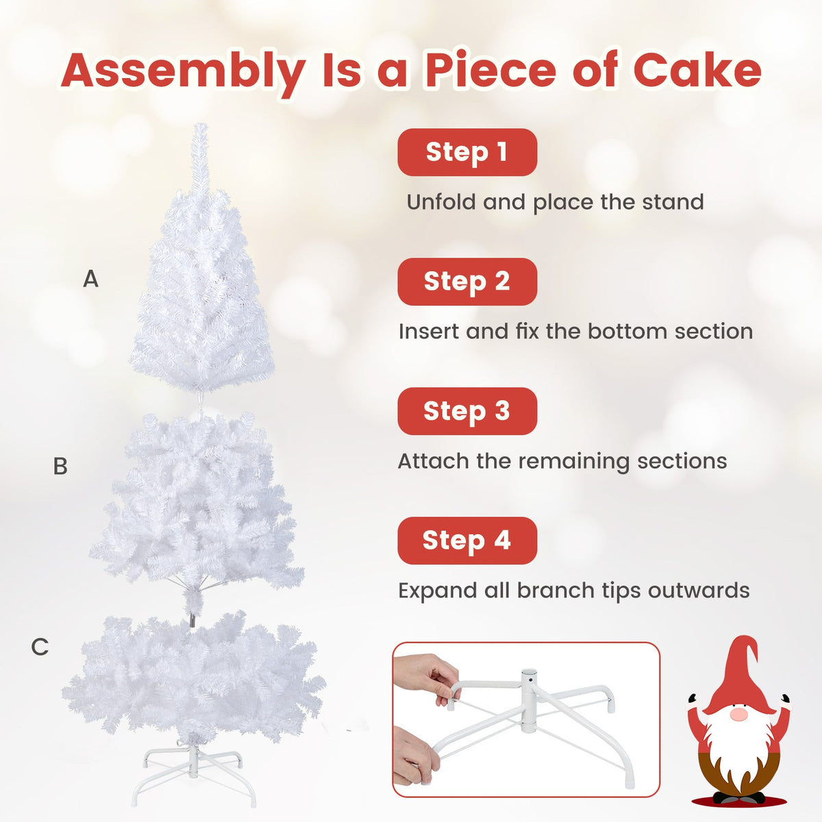 6 ft White Christmas Tree with Solid Metal Stand-6 ft-Christmas Trees-DECOROLALA