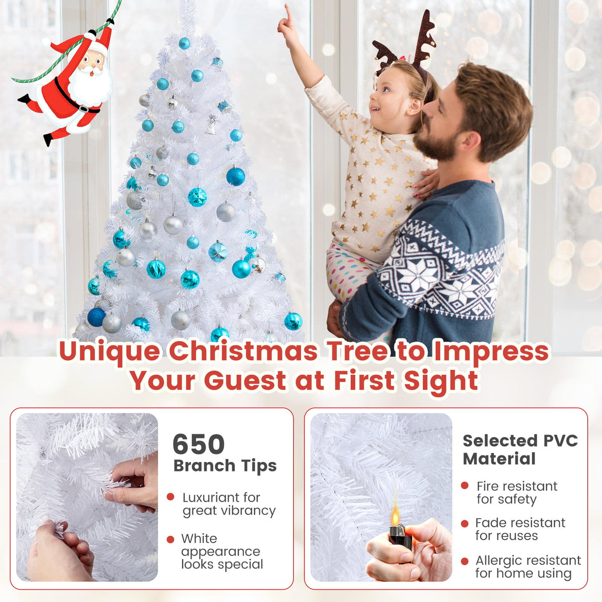 6 ft White Christmas Tree with Solid Metal Stand-6 ft-Christmas Trees-DECOROLALA