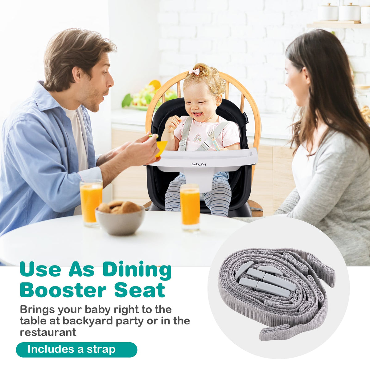 6-in-1 Convertible Baby High Chair with Adjustable Removable Tray-Black-High Chairs-DECOROLALA
