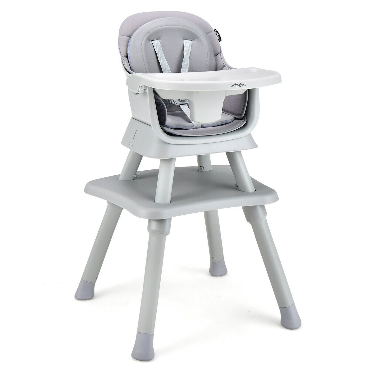 6-in-1 Convertible Baby High Chair with Adjustable Removable Tray-Gray-High Chairs-DECOROLALA