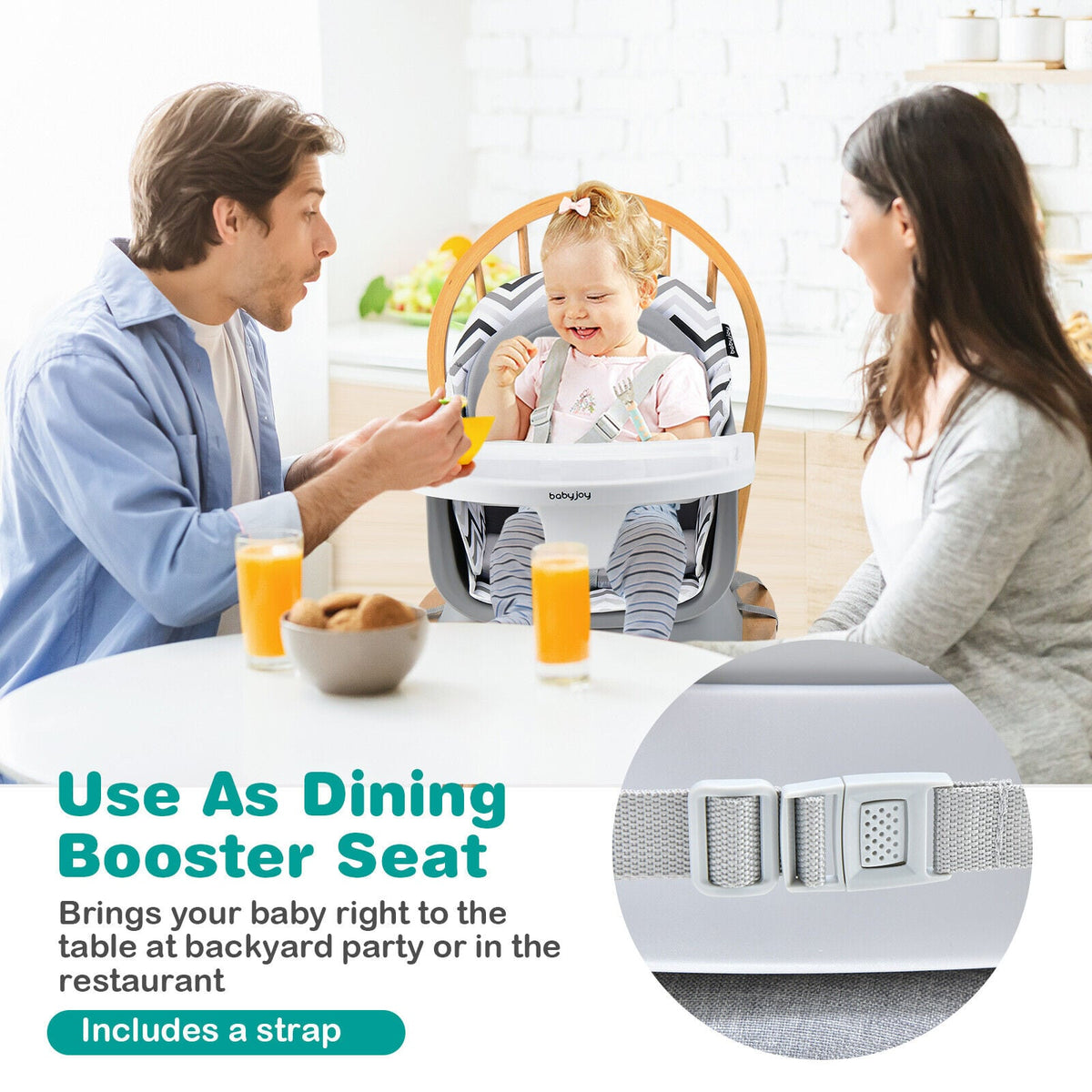 6-in-1 Convertible Baby High Chair with Adjustable Removable Tray-Gray & White-High Chairs-DECOROLALA