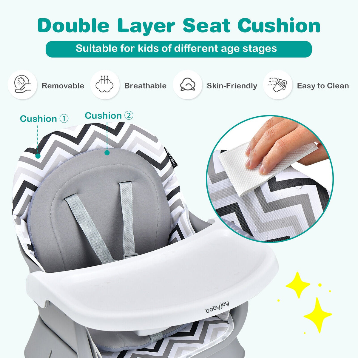 6-in-1 Convertible Baby High Chair with Adjustable Removable Tray-Gray & White-High Chairs-DECOROLALA