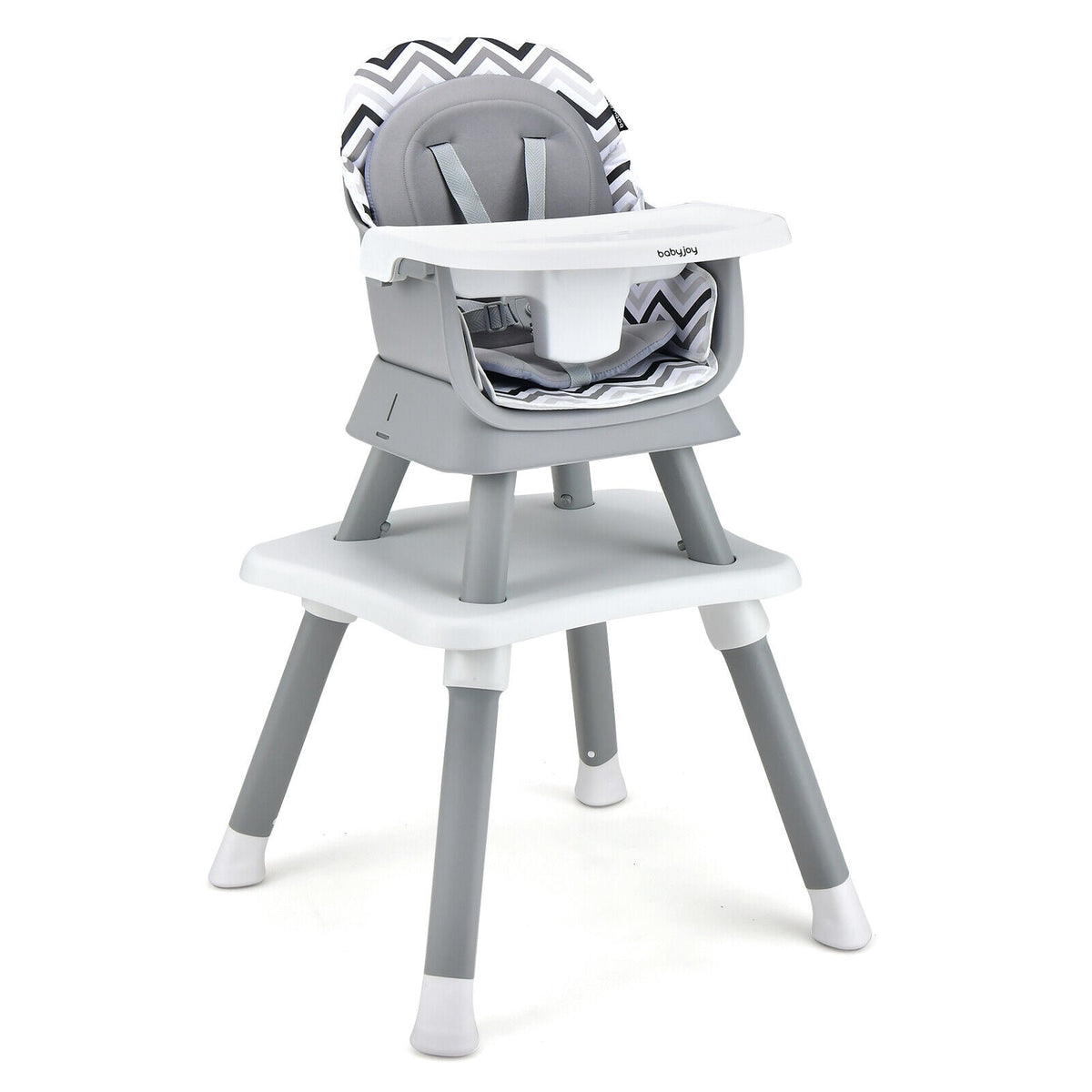 6-in-1 Convertible Baby High Chair with Adjustable Removable Tray-Gray & White-High Chairs-DECOROLALA