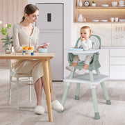 6-in-1 Convertible Baby High Chair with Adjustable Removable Tray-Green-High Chairs-DECOROLALA