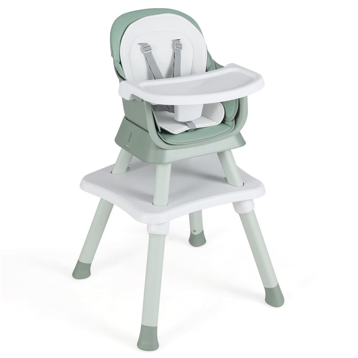 6-in-1 Convertible Baby High Chair with Adjustable Removable Tray-Green-High Chairs-DECOROLALA